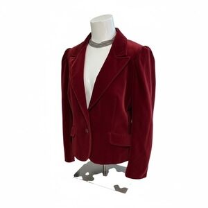 Vtg 80s‎ Jaeger luxurious Velvet Burgundy Puff Sleeve Blazer Jacket Sz10 fit S